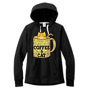 A Good Day Starts With Coffee And Cat Funny Women's Fleece Hoodie