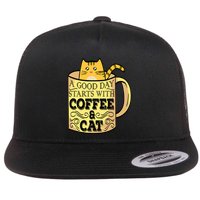 A Good Day Starts With Coffee And Cat Funny Flatbill Hat