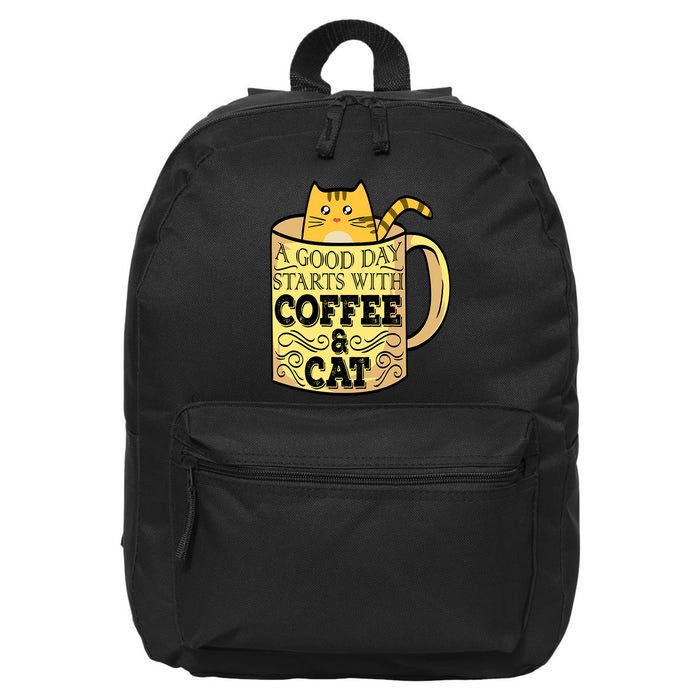 A Good Day Starts With Coffee And Cat Funny 16 in Basic Backpack