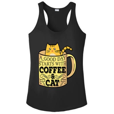 A Good Day Starts With Coffee And Cat Funny Ladies PosiCharge Competitor Racerback Tank