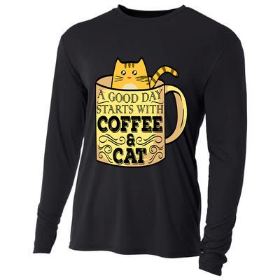 A Good Day Starts With Coffee And Cat Funny Cooling Performance Long Sleeve Crew