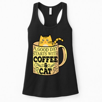 A Good Day Starts With Coffee And Cat Funny Womens Tank Top