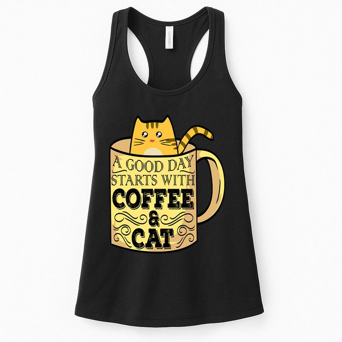 A Good Day Starts With Coffee And Cat Funny Womens Tank Top