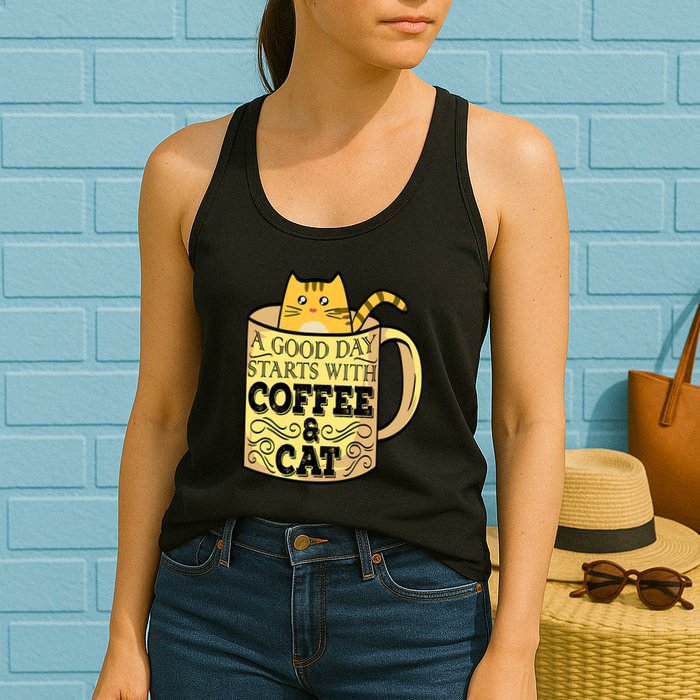 A Good Day Starts With Coffee And Cat Funny Womens Tank Top