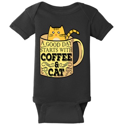 A Good Day Starts With Coffee And Cat Funny Baby Bodysuit