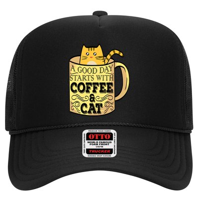 A Good Day Starts With Coffee And Cat Funny Trucker Hat