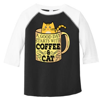 A Good Day Starts With Coffee And Cat Funny Toddler Fine Jersey T-Shirt