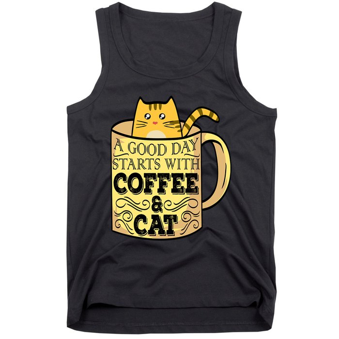 A Good Day Starts With Coffee And Cat Funny Tank Top