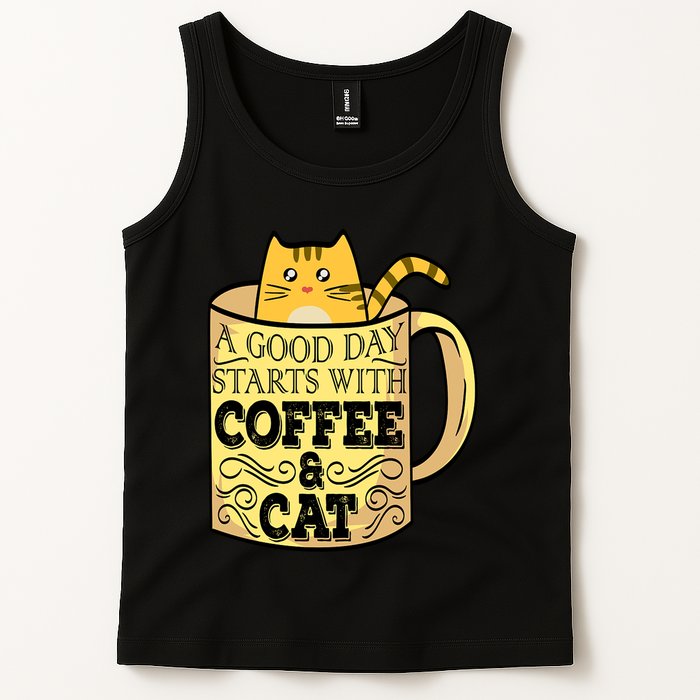 A Good Day Starts With Coffee And Cat Funny Tank Top