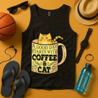 A Good Day Starts With Coffee And Cat Funny Tank Top