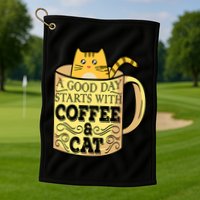 A Good Day Starts With Coffee And Cat Funny Golf Towel