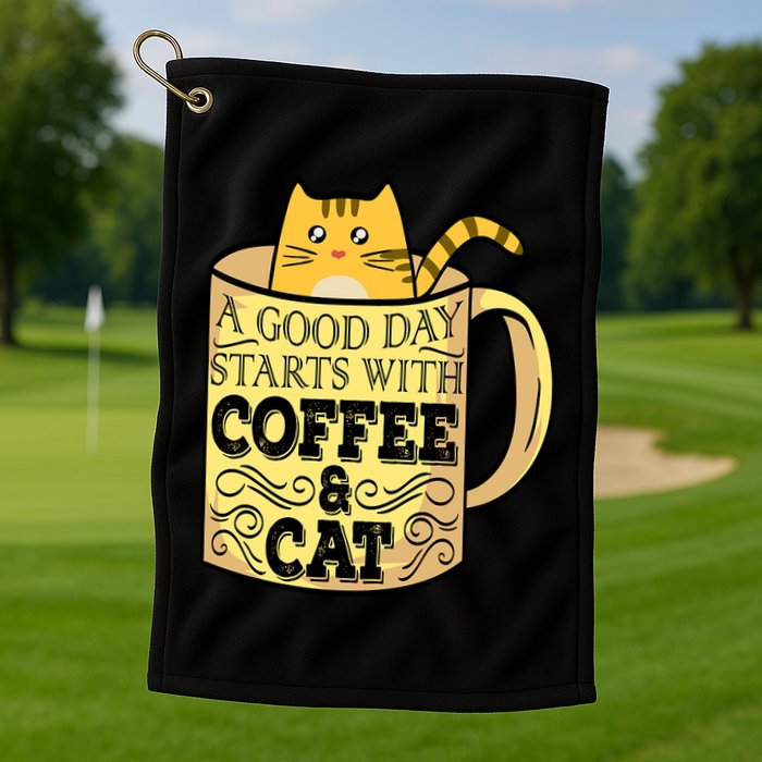 A Good Day Starts With Coffee And Cat Funny Golf Towel