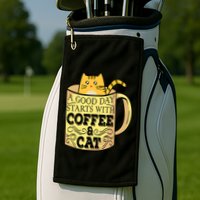 A Good Day Starts With Coffee And Cat Funny Golf Towel