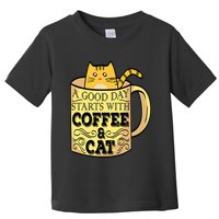A Good Day Starts With Coffee And Cat Funny Toddler T-Shirt