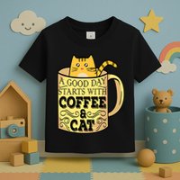 A Good Day Starts With Coffee And Cat Funny Toddler T-Shirt