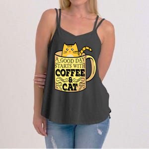 A Good Day Starts With Coffee And Cat Funny Women's Strappy Tank