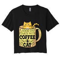 A Good Day Starts With Coffee And Cat Funny Crop Top