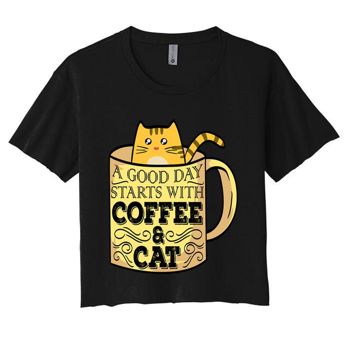 A Good Day Starts With Coffee And Cat Funny Crop Top