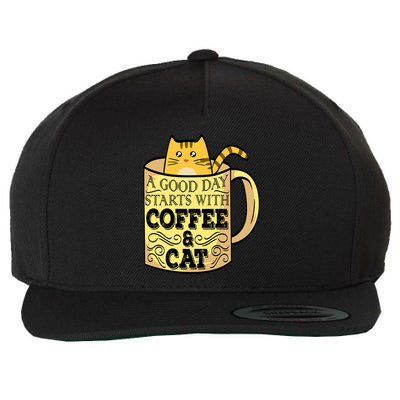 A Good Day Starts With Coffee And Cat Funny Wool Snapback Cap