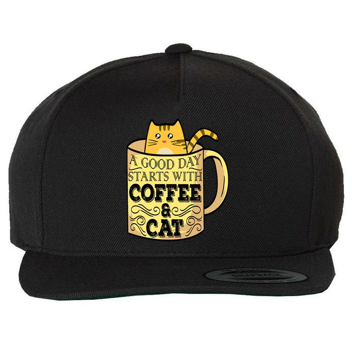 A Good Day Starts With Coffee And Cat Funny Wool Snapback Cap