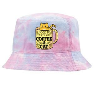 A Good Day Starts With Coffee And Cat Funny Tie-Dyed Bucket Hat