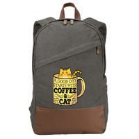 A Good Day Starts With Coffee And Cat Funny Cotton Canvas Backpack