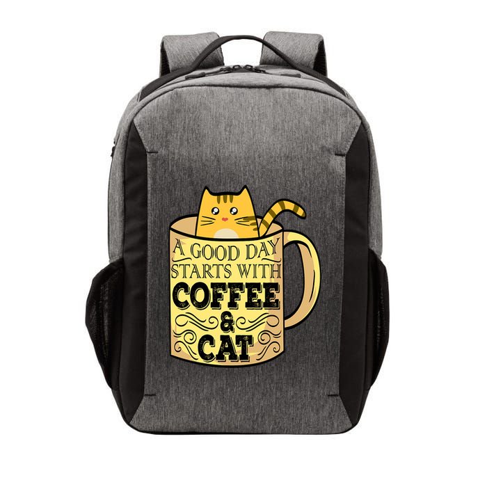 A Good Day Starts With Coffee And Cat Funny Vector Backpack