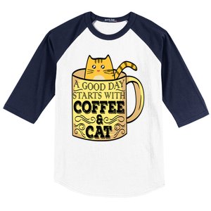 A Good Day Starts With Coffee And Cat Funny Baseball Sleeve Shirt