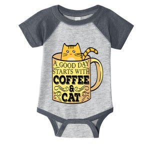 A Good Day Starts With Coffee And Cat Funny Infant Baby Jersey Bodysuit