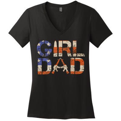 American Girl Dad Her Protector Forever Funny Father Of Gift For Dad Women's V-Neck T-Shirt