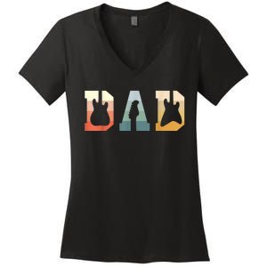  Acoustic Guitar Dad Guitarist Musical Instrument Musician Women's V-Neck T-Shirt