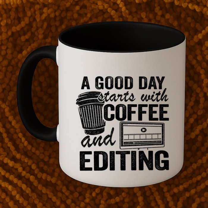 A Good Day Starts With Coffee And Editing Editor Filmmaker Funny Gift Mug