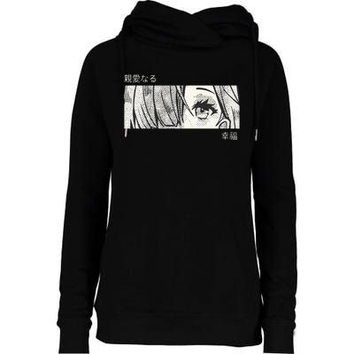 Anime Girl Eyes Japan Culture Art Japanese Aesthetic Womens Funnel Neck Pullover Hood