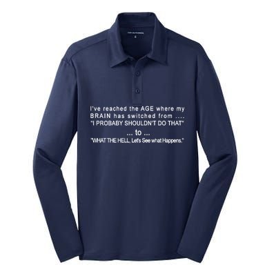 Aged Brain Funny Sarcastic Silk Touch Performance Long Sleeve Polo