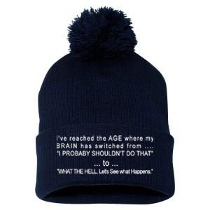 Aged Brain Funny Sarcastic Pom Pom 12in Knit Beanie