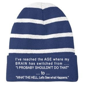 Aged Brain Funny Sarcastic Striped Beanie with Solid Band