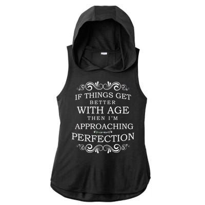 Aged To Perfection Funny Birthday Ladies PosiCharge Tri-Blend Wicking Draft Hoodie Tank