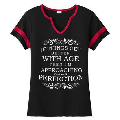 Aged To Perfection Funny Birthday Ladies Halftime Notch Neck Tee