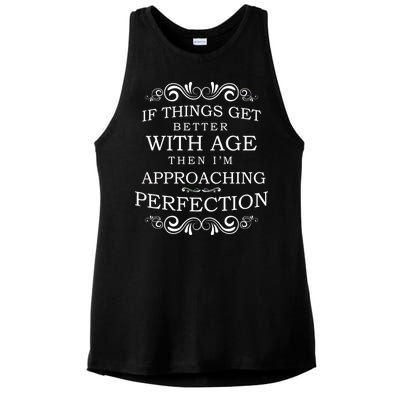 Aged To Perfection Funny Birthday Ladies PosiCharge Tri-Blend Wicking Tank