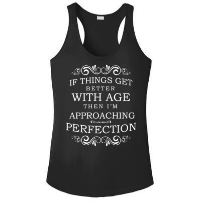 Aged To Perfection Funny Birthday Ladies PosiCharge Competitor Racerback Tank