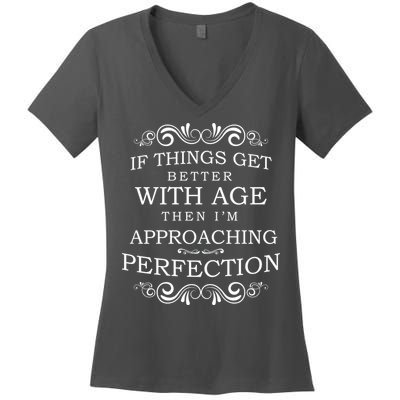 Aged To Perfection Funny Birthday Women's V-Neck T-Shirt