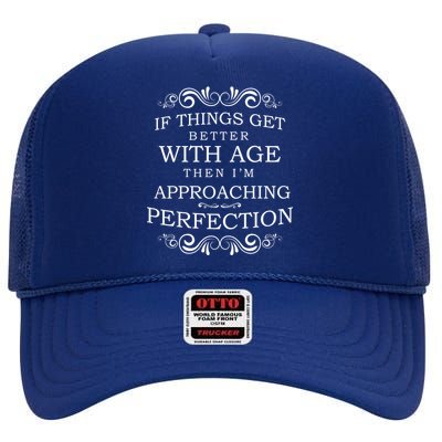 Aged To Perfection Funny Birthday High Crown Mesh Back Trucker Hat