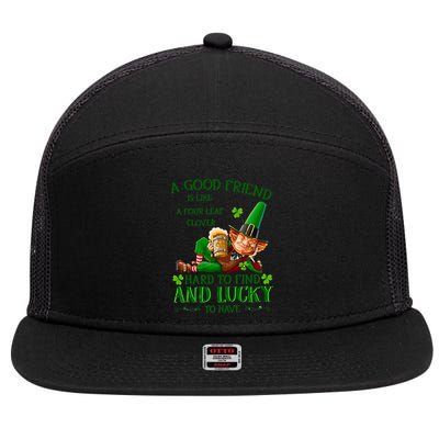 A Good Friend Is Like A Four Leaf Clover Patrick's Day 7 Panel Mesh Trucker Snapback Hat