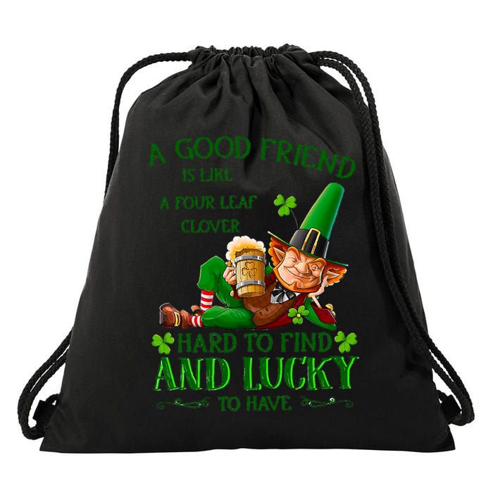 A Good Friend Is Like A Four Leaf Clover Patrick's Day Drawstring Bag