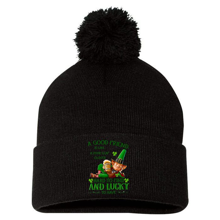A Good Friend Is Like A Four Leaf Clover Patrick's Day Pom Pom 12in Knit Beanie