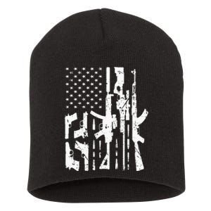 American Gun Flag Hand Gun Rifle Sniper Bullets Distressed Short Acrylic Beanie