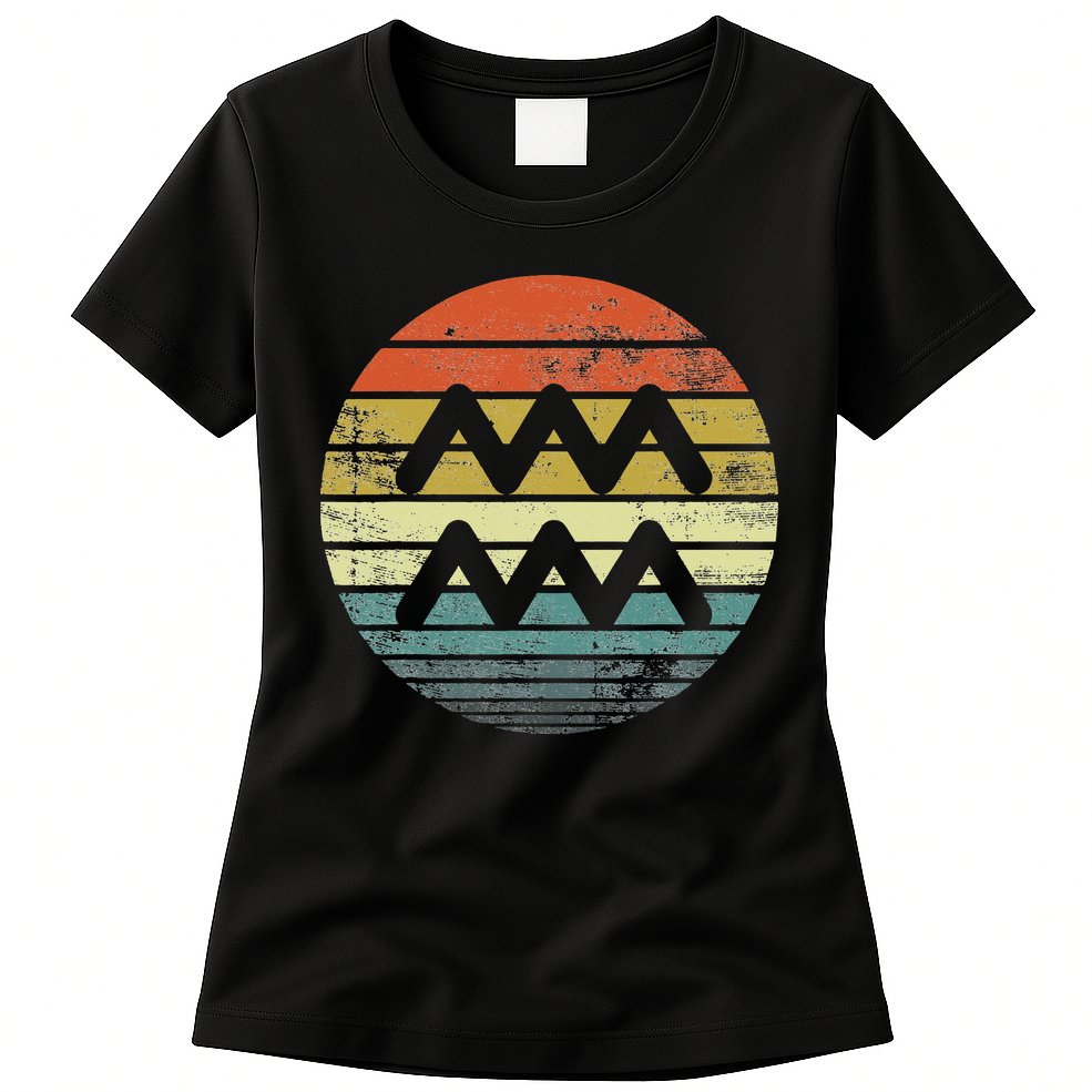 Aquarius Gifts Funny Retro Sunset Zodiac Sign Birthday Womens T-Shirt