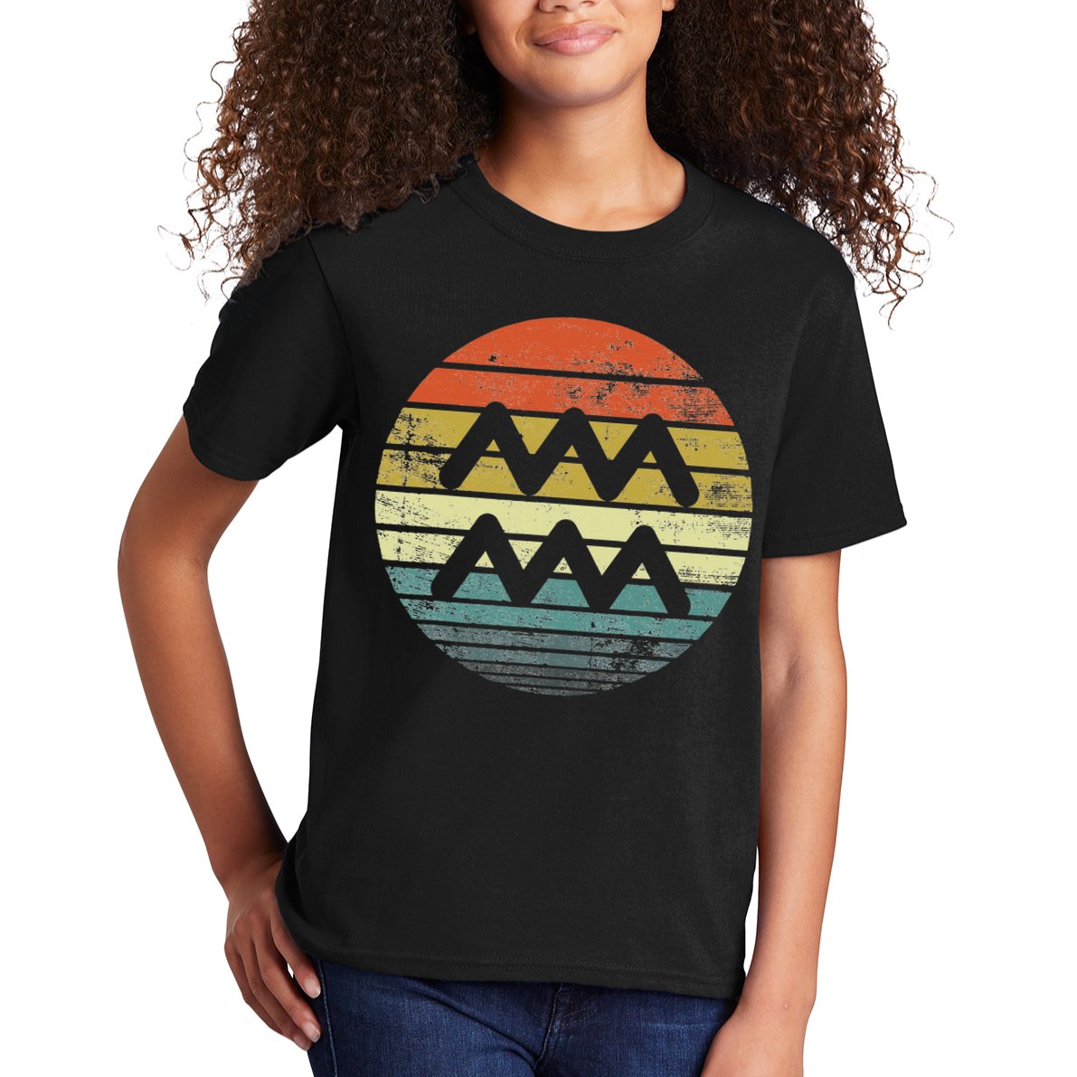 Aquarius Gifts Funny Retro Sunset Zodiac Sign Birthday Kids T-Shirt