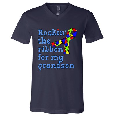 Autistic Grandson For Grandparents V-Neck T-Shirt