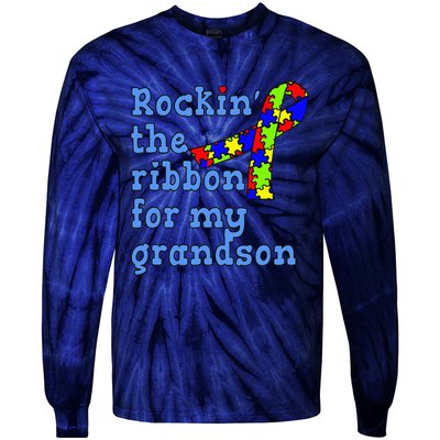 Autistic Grandson For Grandparents Tie-Dye Long Sleeve Shirt